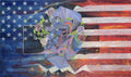 Twins - abstract painting of American flag with rose bouquet